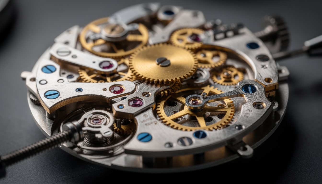 Zbliżenie na mechanizm zegarka mechanicznego