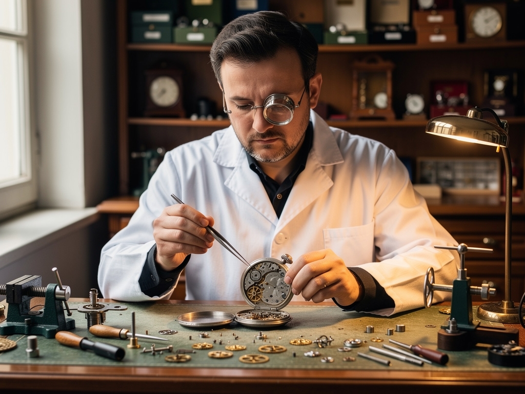 Zegarmistrz przy precyzyjnej pracy nad mechanizmem zegarka